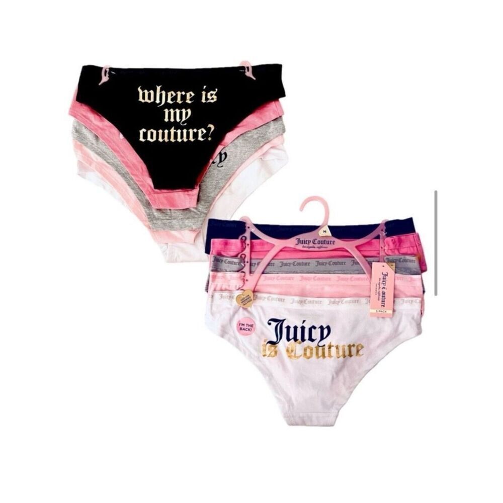NWT Gorgeous Juicy Couture M Where is my Couture? Stretchy Cotton 5 Panty Pack